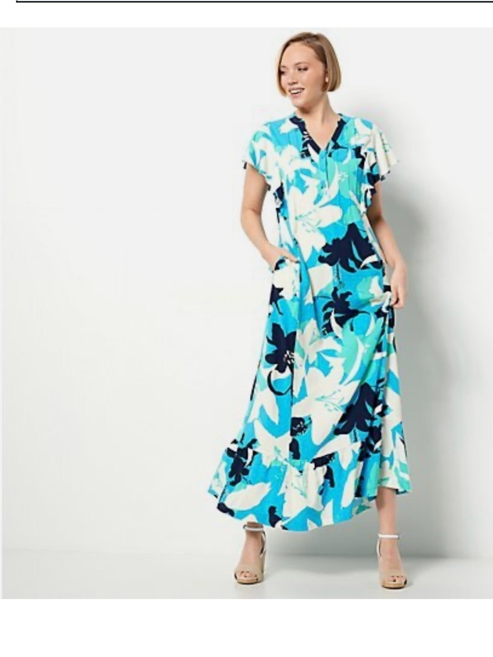 Studio Park 2X Amy Stran Floral Effortless
Maxi Dress-Blue Floral